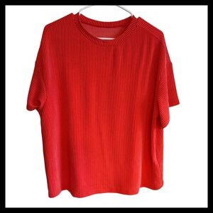 NWT ASVIVID Red Pleated Textured Short Sleeve T Shirt Top Size S
